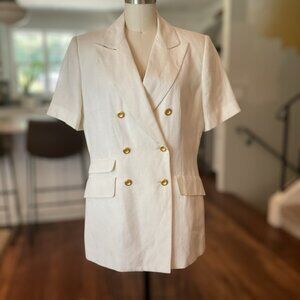 Harve Bernard Vintage White Double Breasted Gold Buttons Short Sleeve Blazer
